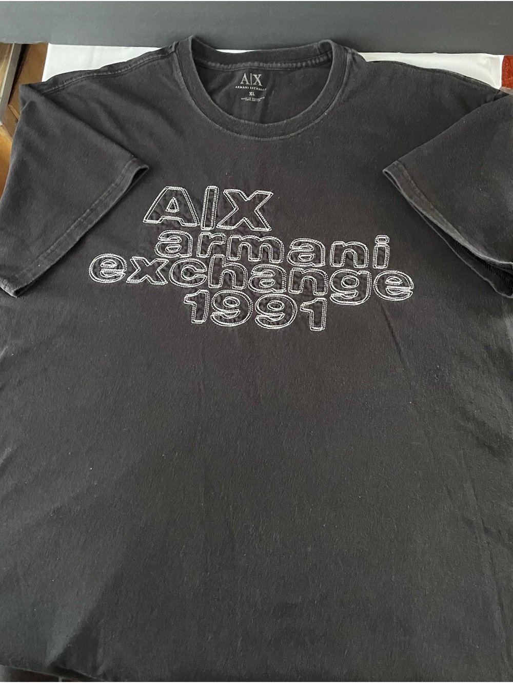 Men’s XL Armani Exchange Black Short-Sleeve Tee with White Embroidered Logo